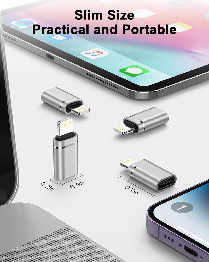 Haoano محول USB C إلى Lightning 4 حزمة، محول أنثوي Type-C إلى ذكر iPhone، دنجلة شاحن USBC إلى iPhone لأبل 14 برو ماكس 13 12 11 XS XR 8 بلس، آيباد/آيبود/ايربودز - للشحن فقط، غير مخصص للصوت/OTG - Image 4